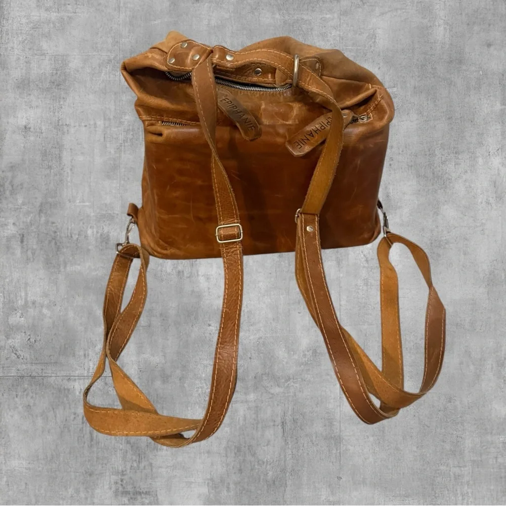Epiphanie Brown Leather Cargo Camera Bag Backpack Handmade Large